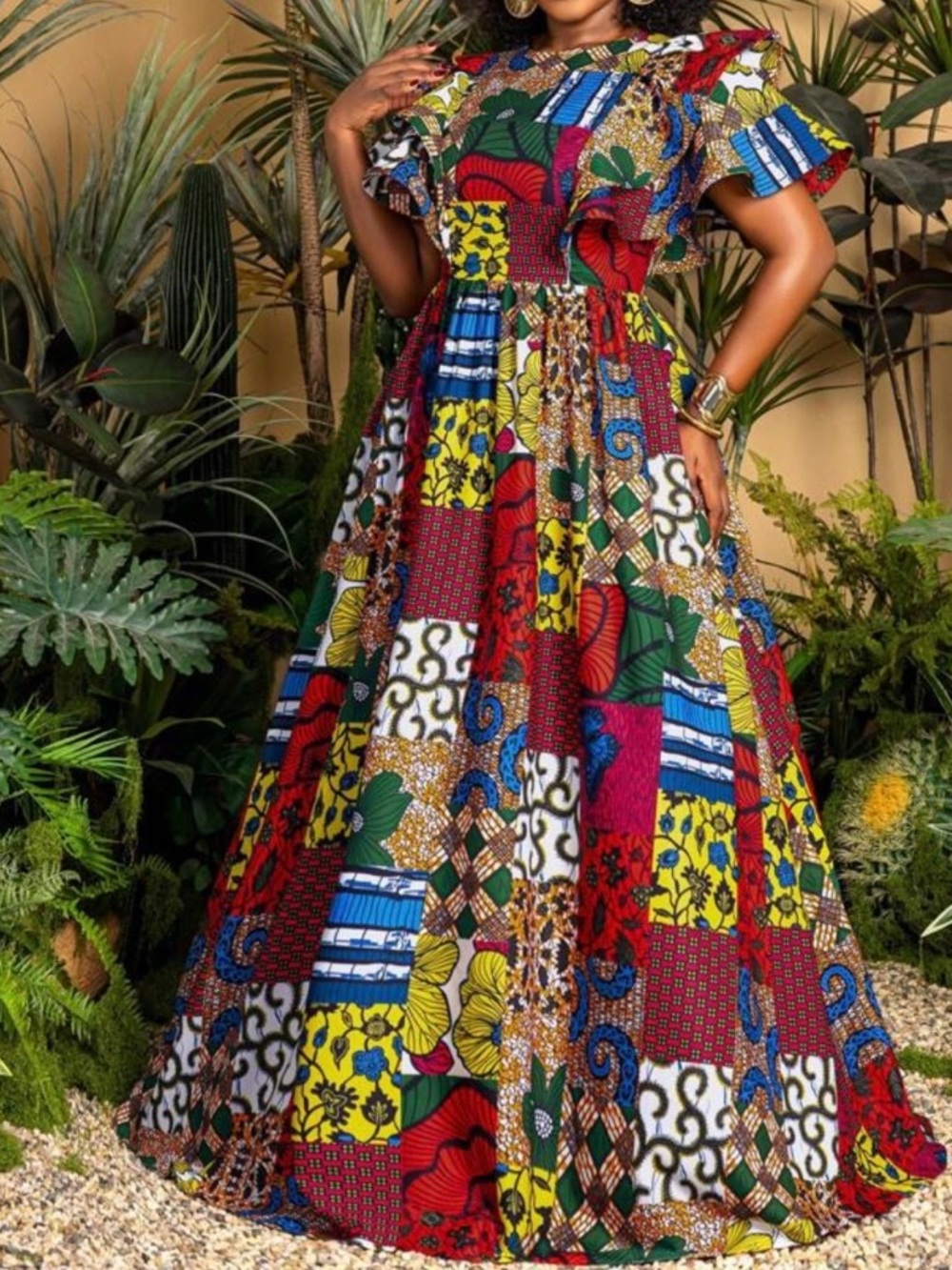 Stunning Multicolor Patchwork Maxi Dress